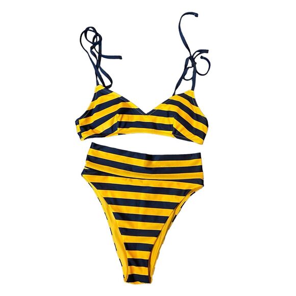 Aerie Women's Bikini Set Sz S Top Tie Scoop Bottom Hi-Cut Cheeky Striped Summer‎ - Picture 1 of 16